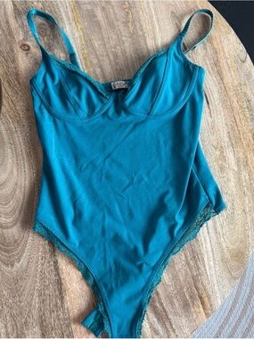 NWOT Free People Teal Lace-Trim Bandeau Bodysuit (S)
